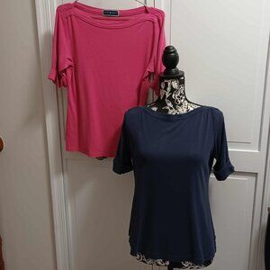 Set of 2 Karen Scott Short-Sleeve Tops, Navy and Pink, Size PM, Medium